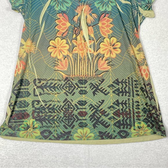 One World Floral Tunic Boho Blouse Women's M Multicolor Studded Neck Casual Top - Picture 6 of 13